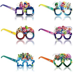 12Pcs Mario Galaxy Party Decorative Glasses Set, Cartoon Movie Cosplay Glasses, Perfect for Super Bros Birthday Parties Decor