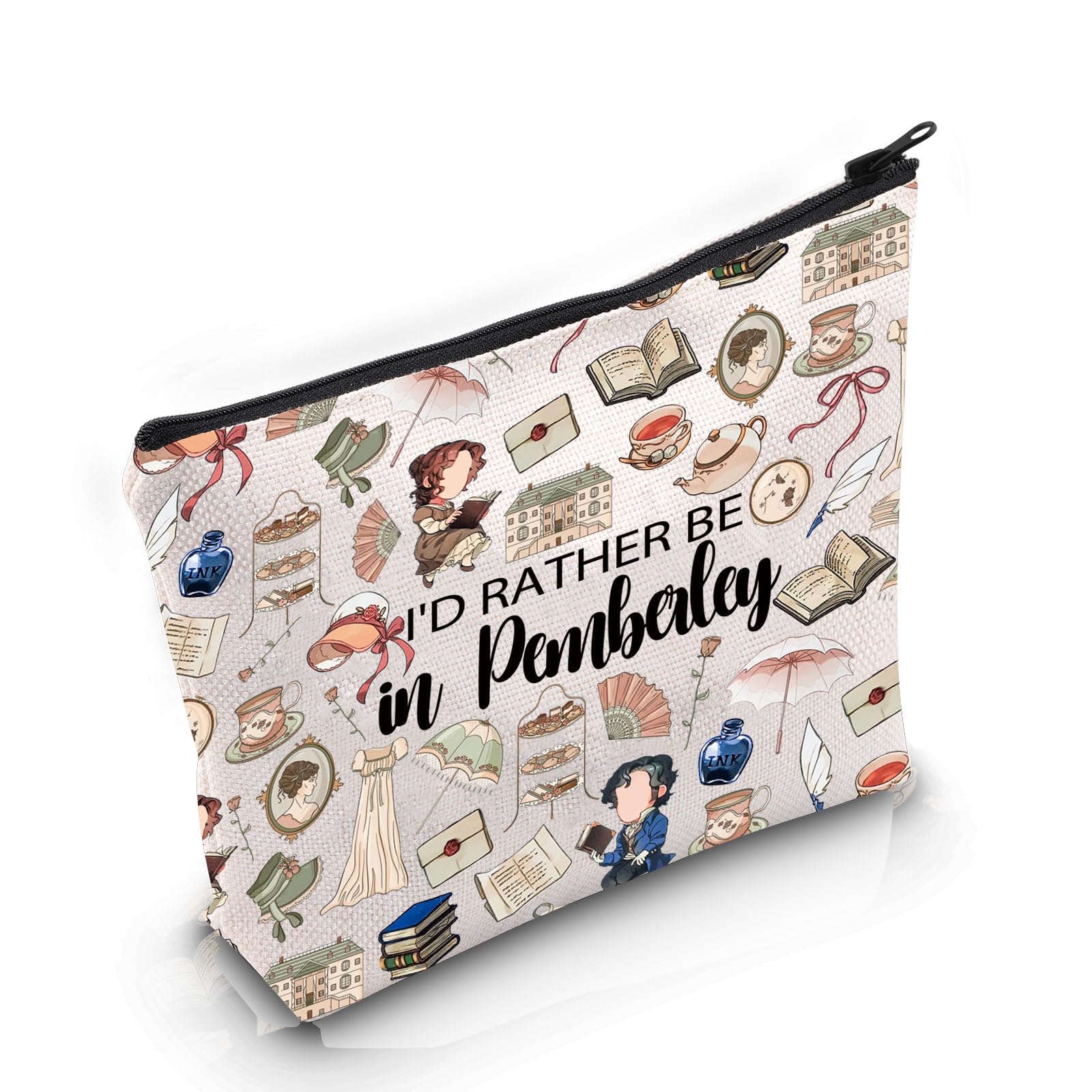 PYOUL Romance Novel Inspired Gift I’d Rather Be in Pemberley Makeup Bag Benneth and Darcy Fan Cosmetic Bag Bookish Gift (Be in Pemberley Bag)