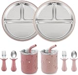 PandaEar 8 Pack Stainless Steel Baby Feeding Set with Suction Plates Cups view 1