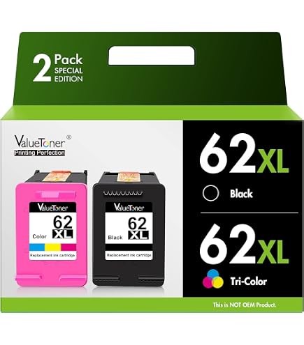 62XL Ink Cartridges Black and Color Replacement for HP 62XL Ink