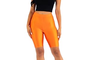 Ofenti Shiny Biker Shorts Colorful Knee Length High Waist Active Slip Shorts Boy Shorts Dance Yoga Running Lounge
