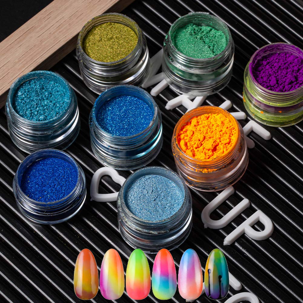 DAGEDA 24 Color Pigment Nail Powder Dust, Colorful Iridescent Glitter Ultrafine Luminous Pearlescent High-Gloss Halo Powder, 3D DIY Nail Art Decoration - Image 7