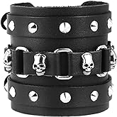 STWTR Men's Wide Cuff Wristband Punk Rock Motorbike Wide Belt Leather Bracelet