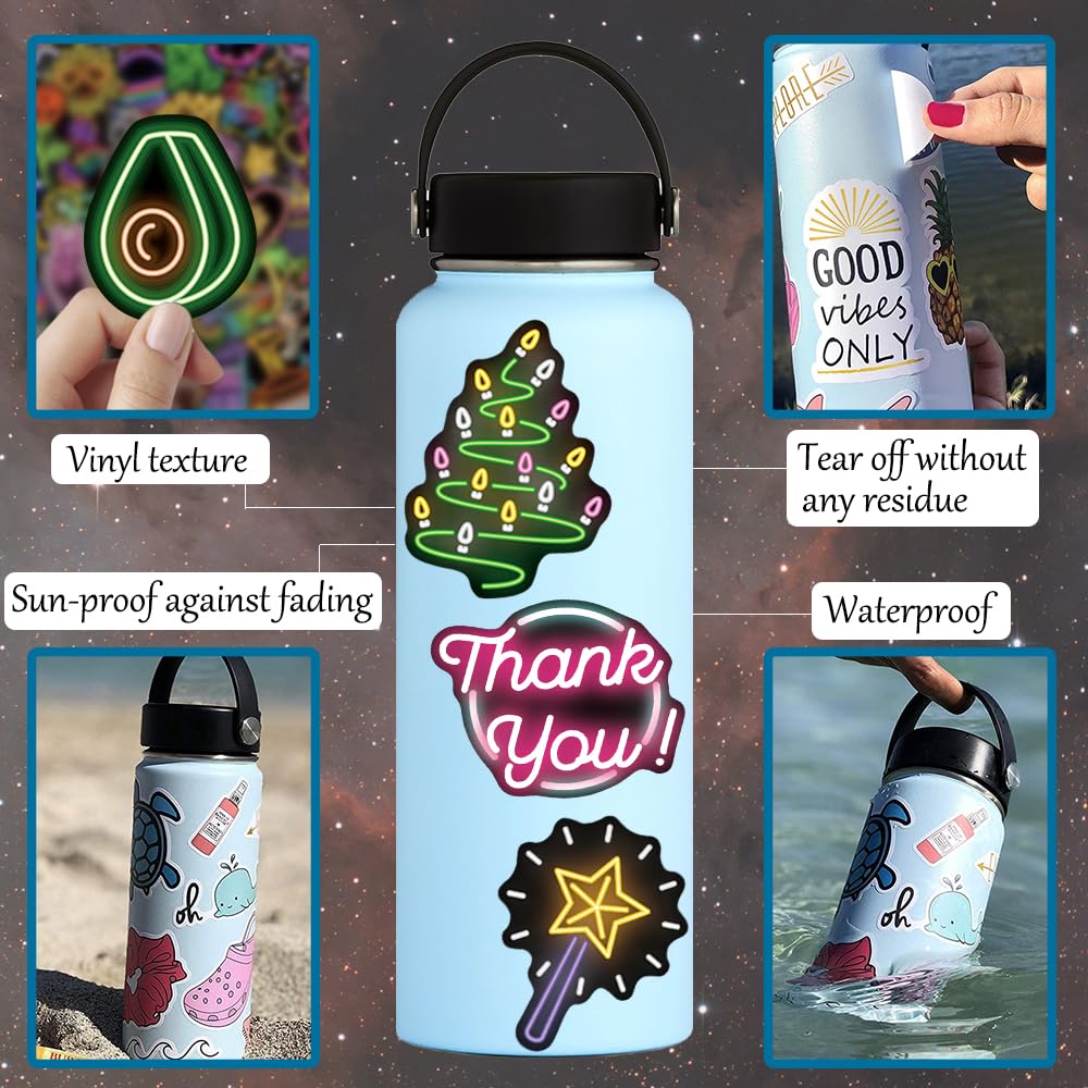 150 Pcs Cool Neon Sign Vinyl Stickers for Kids Teens Waterproof Water Bottle Stickers Pack for Laptop Phone Case Guitar Skateboard Helmet Bike Car Decals School Carnival Party Favors Supplies