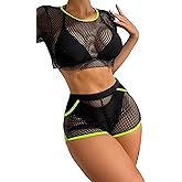 WDIRARA Women's Swimsuits 4 Piece Triangle Bikini Set with Fishnet Cover Ups Bathing Suits