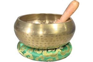 5 Gold Tibetan Meditation Yoga Singing Bowl Set (Large) ~Live Fully Now ~ Tuned to B ~ Hand Hammered Antique healing bowl design ~Wood Striker ~ Himalayan bowl for Meditation, hand yoga, and Chakra