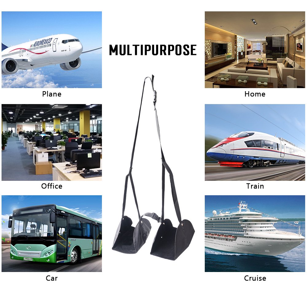 Foot Rest, MeanLove Portable Travel Accessories Footrest Flight Carry-on Foot Rest, Footrests Hammock with Adjustable Height  (Black)