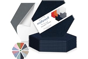 Mollywell Hexagon Acoustic Panels, High Density, Soundproofing, Decorative Noise Reduction Felt Wall Tiles for Ceilings, Home Office & Gaming Room (Deep Blue), 14x12x0.4 Inch