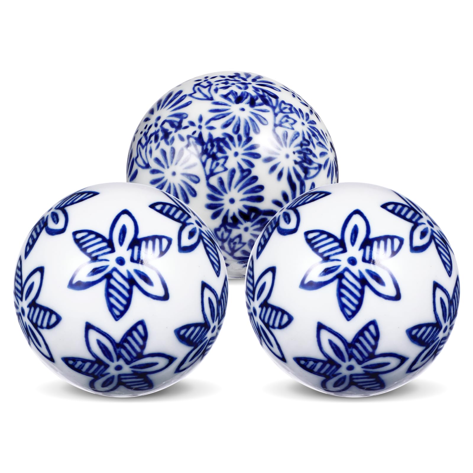 VICASKY 3PCS Chinese Style Western Porcelain Blue and White Powder Color Ceramic Floating Balls - Home Decor Decorations for Aquariums, Living Rooms, Bedrooms - Jingdezhen Ceramics Set