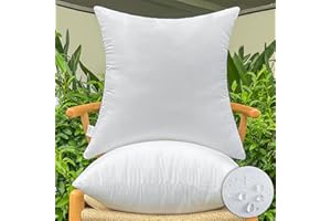 DDPSNSSJ 18x18 Inch Outdoor Throw Pillow Inserts, Pack of 2 - Premium Water-Resistant Decorative Pillows Stuffer for Patio Furniture,Sofas,Chairs &Porch Swing - White