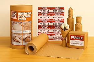 JK SPACE Honeycomb Packing Paper Roll - 15" x 328 ft, Eco-Friendly Kraft Cushion Wrap for shipping, Moving, Packing & Gift Wrapping - Paper Alternative to Bubble Wrap