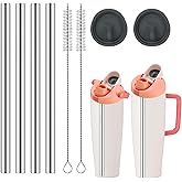 8Pcs Straw Replacement, Compatible with Owala 30oz & 40oz FreeSip Sway Bottles & Tumblers Accessories, 4 Reusable Stainless Steel Straws with 2 Cleaner Brushes and 2 Silicone Replacement Stoppers
