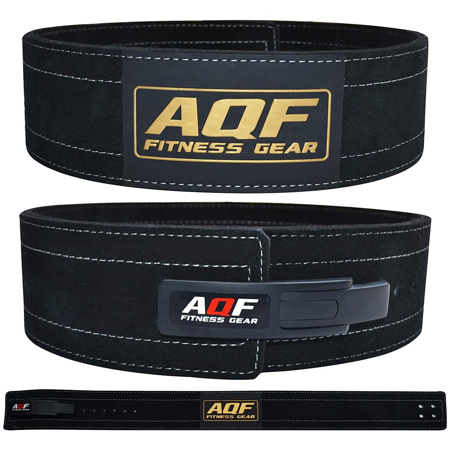 AQF Leather Weight Lifting Belt - IPL and USPA Approved Powerlifting Belt Back Support - 4” Wide x 10mm Thick Lever Buckle Cowhide Leather Deadlifting Training Bodybuilding Belt (Black, XXL)