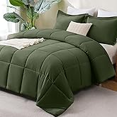CozyLux Queen Size Comforter Set - Olive Green Comforter Queen Size, 3 Pieces Box Stitched Bed Set for All Seasons, Soft Lightweight Bedding Sets with 1 Down Alternative Comforter and 2 Pillow Shams