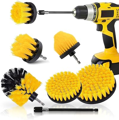 Sliva 5pc Drill Brush Attachment Set w/ Extension for Cleaning Floor, Tile, Car
