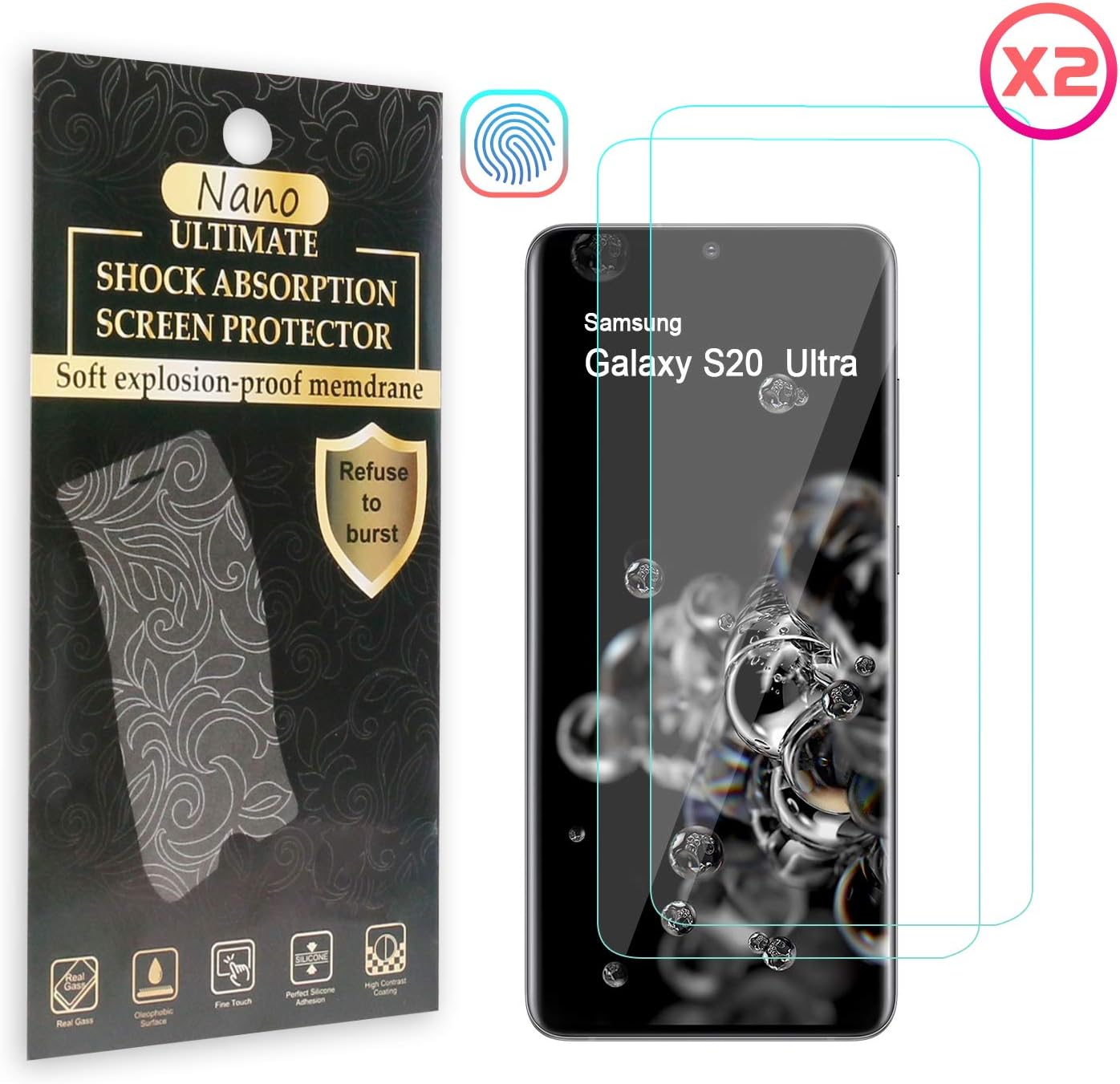[2 Pack] Galaxy S20 Ultra 6.9 inch Screen Protector, Elegant Choise Ultra Clear Bubble Free Fingerprint ID Case-Friendly Flexible Film Screen Protector for Samsung Galaxy S20 Ultra 5G