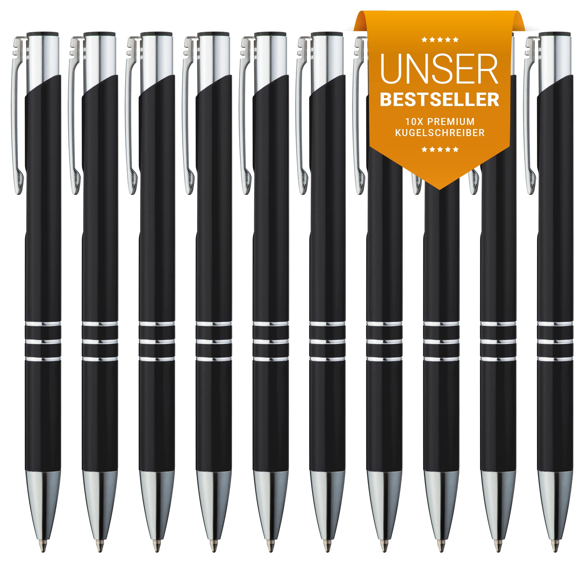 GIMEI® Metall Kugelschreiber 10 Stück | Premium Set Hochwertig für Einfaches & Weiches Schreiben | Blauschreibender Kulli Schwarz als Optischer Hingucker