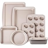 CAROTE 7-Piece Baking Pans Set, Nonstick Bakeware Sets, Gray &amp; Khaki | Cookie Sheets, Muffin, Bread, Cake, Loaf, Roasting Pan, Easy-Release, Oven Safe Up to 446&deg;F, PFAS-Free, Stackable, Home, Gift