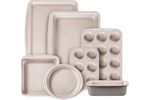 CAROTE 7-Piece Nonstick Stackable Baking Pans Set - Bakeware Sets Including Cookie Sheets for Baking, Muffin Pan, Bread Pan, 