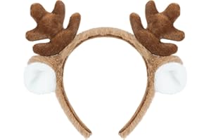 Edoneery Reindeer Antlers Headband for Women, Christmas Furry Deer Antlers Animal Ears Hairband for Cosplay Party Costume
