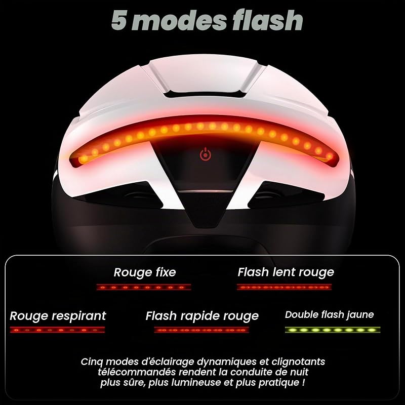 Casque Vélo Route Homme avec Clignotants Feu Arrière, Noir-Blanc