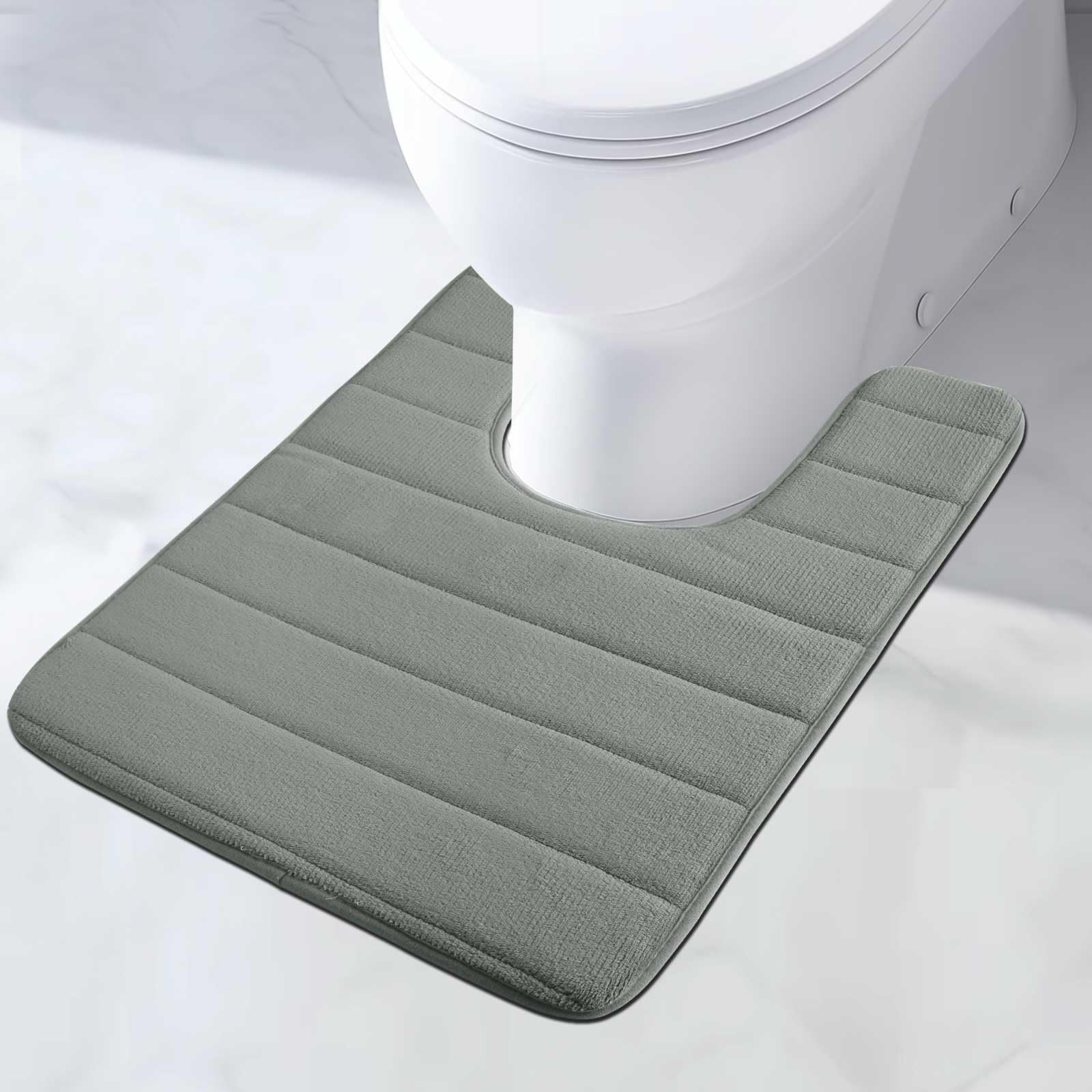 MI CASA Absorbent WC Toilet Rug Non-Slip U Shape Bath Mat Memory Foam Extra Soft Toilet Pedestal Mat for Bathroom, Floor, Quick-drying Machine-Washable, 50 x 60 cm (Grey)