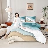 Abstract Ombre Comforter Set Ocean Waves Bedding Set Decor Blue Sea and Beach Quilt Set Tropical Summer Contemporary Duvet Insert Teens Kids Adults Room Decor 3pcs Queen Size