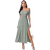 Floerns Women's Boho Floral Print Off Shoulder Split Long A Line Dress
