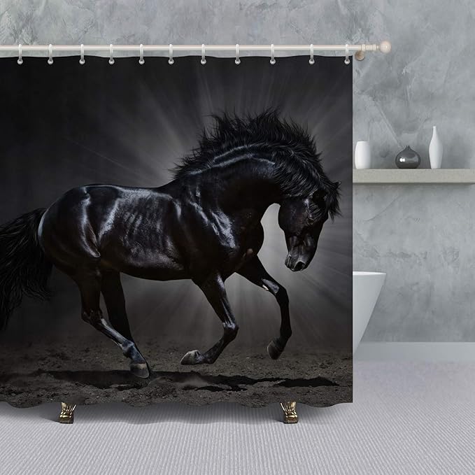 VANCAR Black Horse Shower Curtain for Bathroom Decoration
