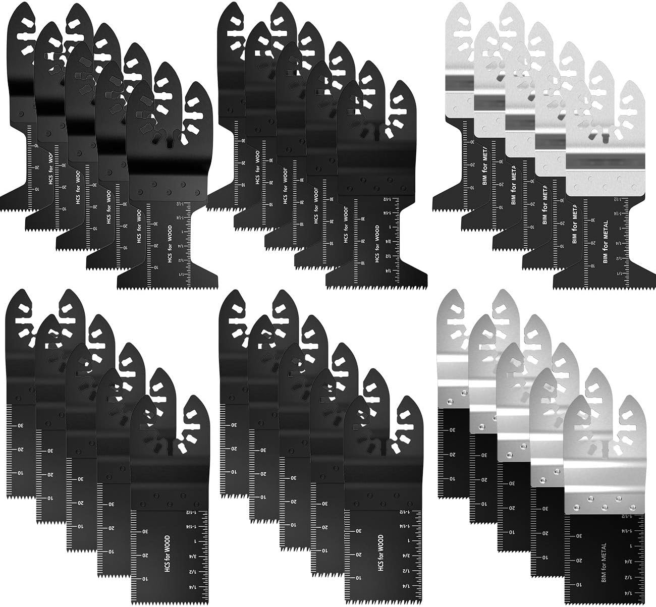 ODOMY 30 Pack Oscillating Saw Blades, Wood and Bi Metal Cutting Quick Release Premium Multitool Blades Kit Fit Fein Multimaster Porter Cable Black & Decker Bosch Dremel Craftsman Ridgid Ryobi Makita
