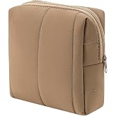 WHHJM Cute Puffy Padded Mini Makeup Pouch, Small Travel Makeup Bag for Purse, Portable Travel Toiletry Bag with Inner Slip Pocket, Small Cosmetics Organizer for Women Daily Essentials (Khaki)