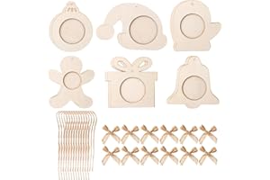 12pcs Christmas Photo Frame Ornaments, Xmas Themed Wood Picture Frame Kits DIY Picture Craft Kits for Kids DIY Xmas Decor
