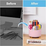 Marbrasse 360 Degree Rotating Desk Organizer with 5 Compartments Pink view 3