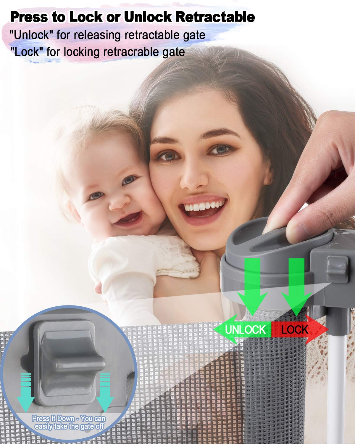 Retractable Baby Gate, McKain Safety Gate for Babies and Pets, Extra Wide Safety Pet Dog Gate 33" Tall, Extends to 59" Wide, Baby Gate for Doorways, Stairs, Hallways, Indoor/Outdoor : Baby
