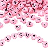 Cheriswelry 100pcs Pink Heart Acrylic Letter Mixed Opaque Black Alphabet Spacer Beads 10.5x11.5mm for DIY Craft Jewelry Making