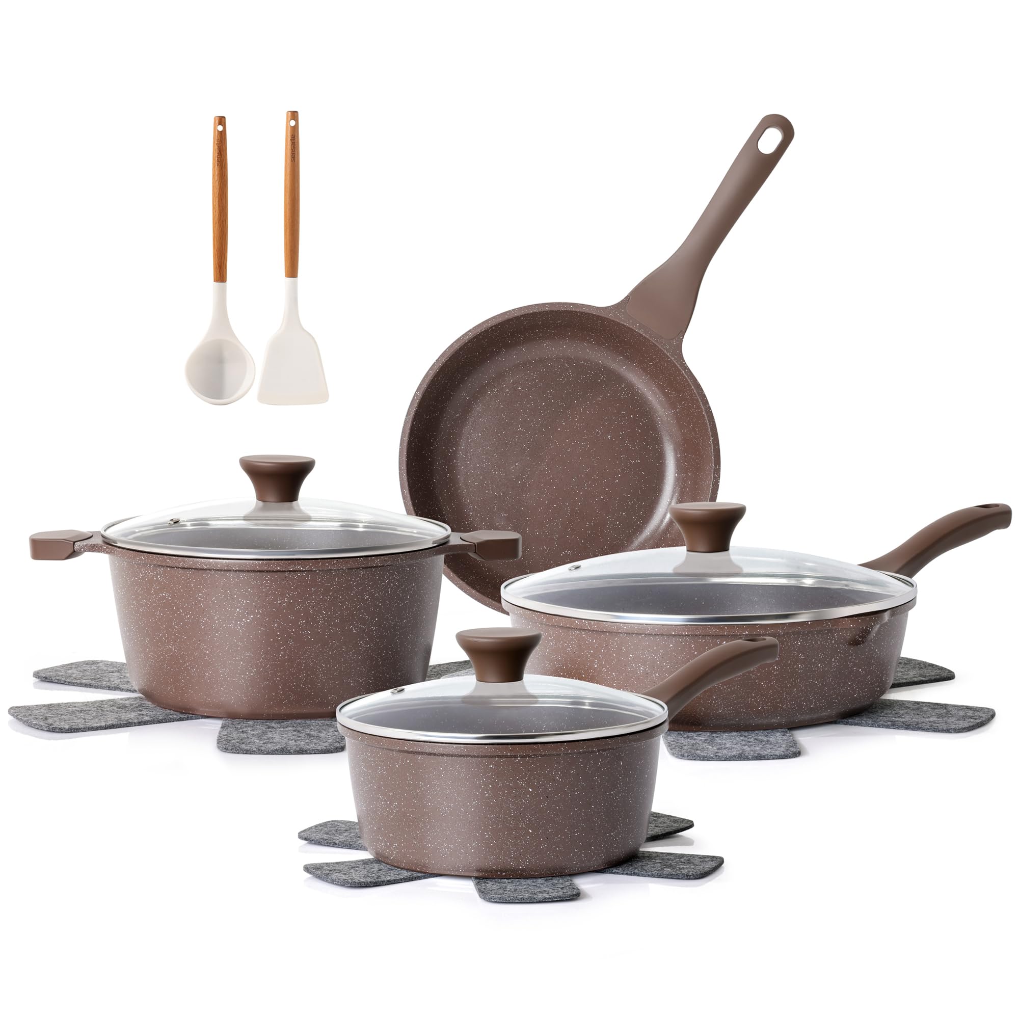 Photo 1 of SENSARTE Nonstick Cookware Set 13-Piece, Healthy Pots and Pans Set Kitchen Cooking Set with Stay-Cool Handles, Silicone Utensils and Pot Protectors, PFOA Free