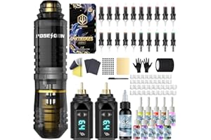 VIDATTX POSEIDON Tattoo Pen Kit Wiress Tattoo Gun Kit with 2pcs Tattoo Batteries Tattoo pen kit with 20pcs Tattoo cartridge needle tattoo machine kit with 11pcs tattoo ink for beginner