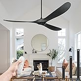 BOOSANT Ceiling Fans Without Light, 84 Inch Outdoor Fan No Light, Black Ceiling Fan with Remote, 3 Solid Wood Blades, Quiet M