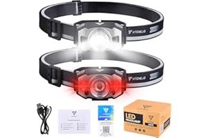 Vitchelo Head Lamp LED Rechargeable Super Bright 2500 Lumens, IPX4 Waterproof 5 Modes Zoomable Headlamp Flashlight for Adults & Kids with Motion Sensor for Outdoor Camping Running Cycling (Pack of 1)