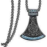 Zaruiqun Black Viking Necklace for Men 925 Sterling Silver Turquoise Viking Axe Necklace Norse Viking Gifts for Men Women