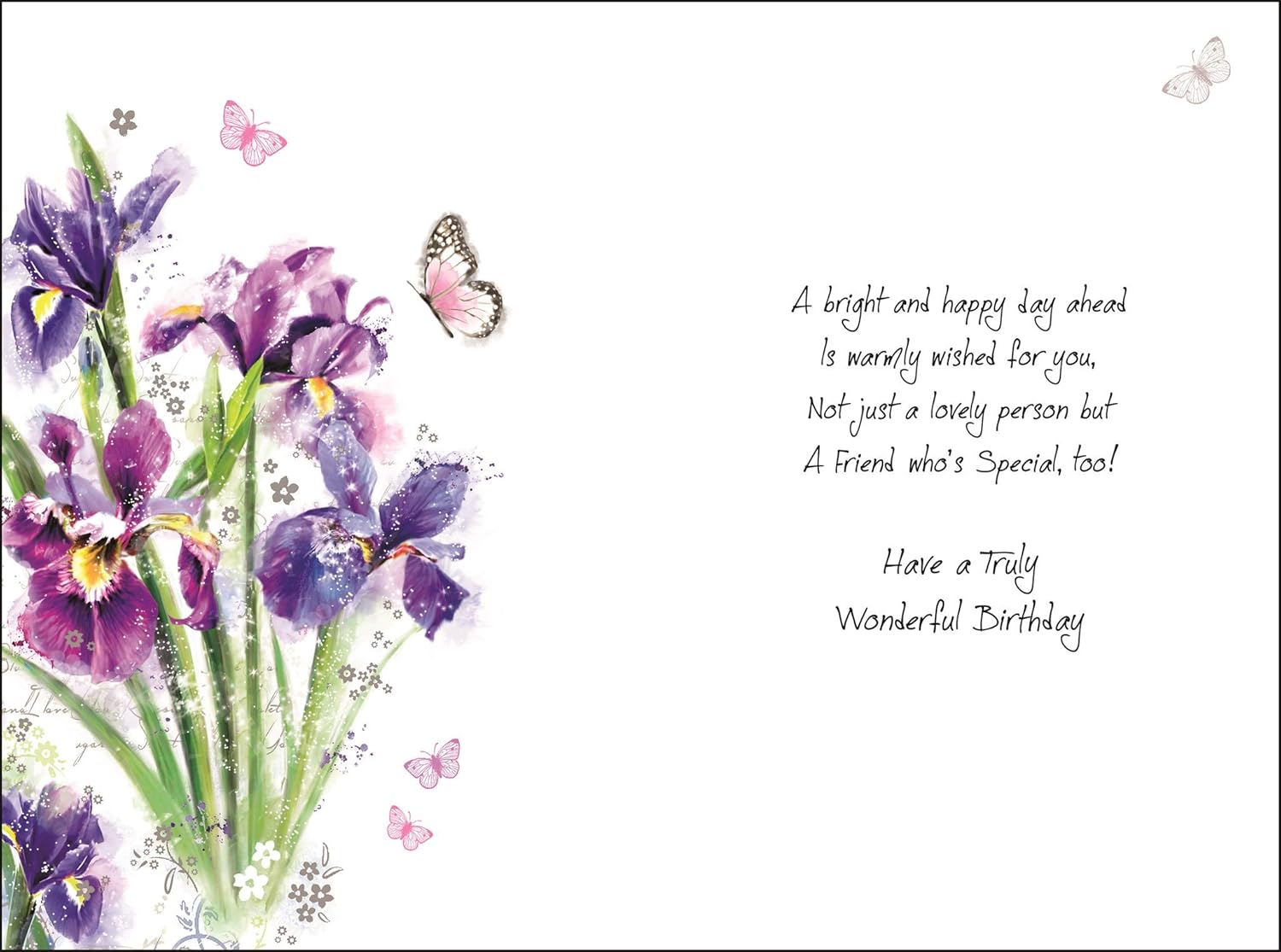 Jonny Javelin Special Friend Artistic Birthday Card (JJ-SG18) - Iris and Butterfly - Foil, Flitter & Embossed Finish - Image 3
