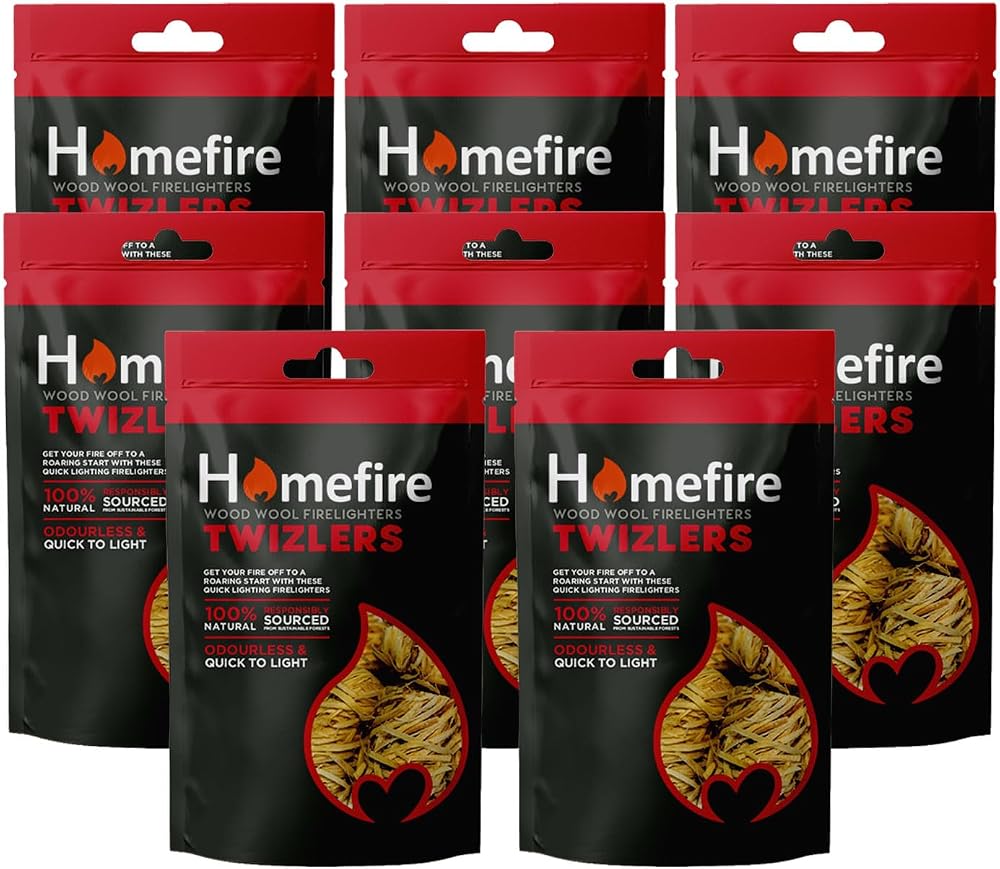 Homefire Natural Odourless Wood Wool Firelighters Pack 8 Stoves Burners BBQ