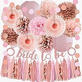 Pink Bachelorette Party Decorations Rose Gold Bride to Be Light Pink Rose Gold Bridal Shower Decorations Dusty Rose Pom Poms Peach Fans Lanterns with Tassel Garland Bride to Be Banner for Wedding
