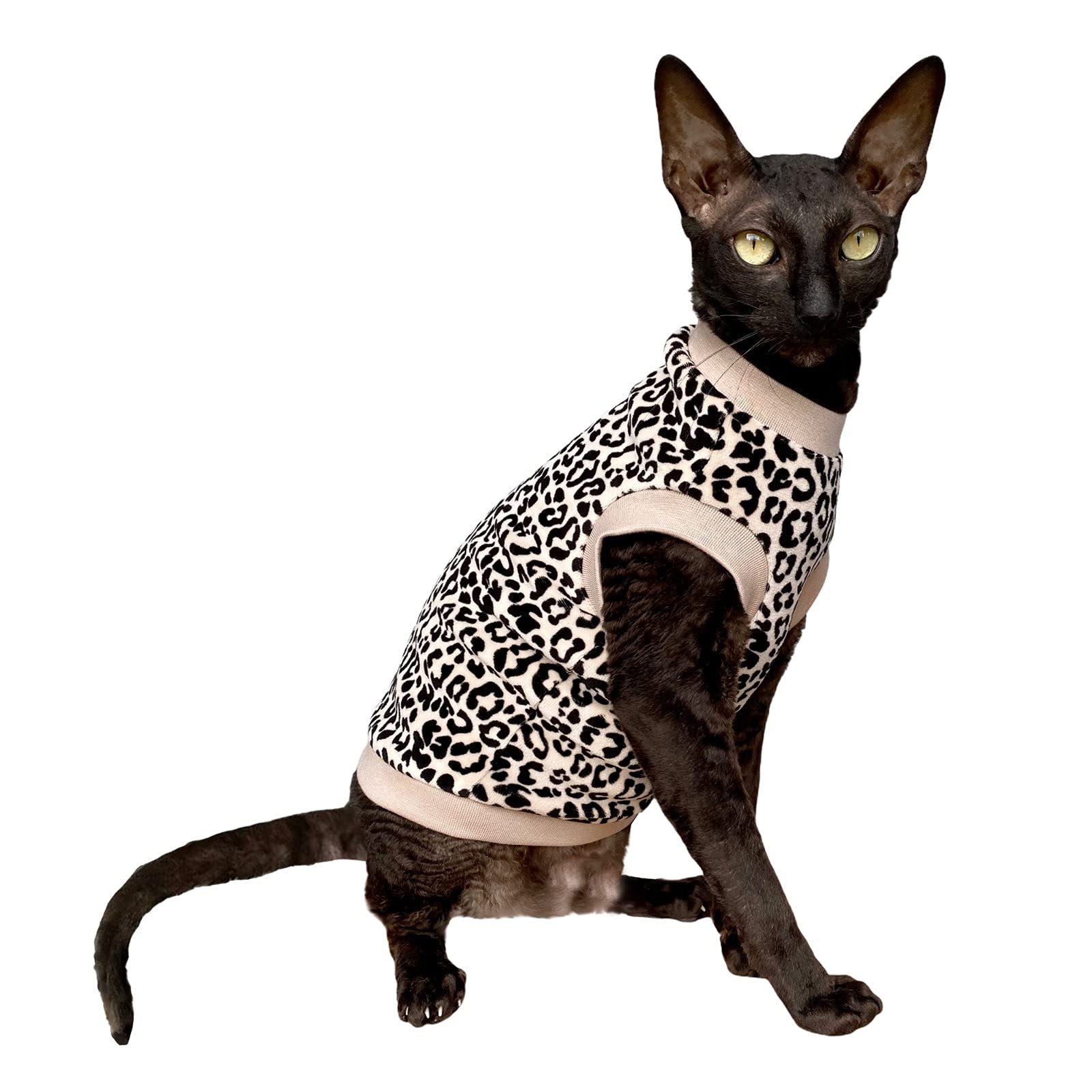 Kotomoda Cat's T-shirt White Leopard Organic velour for Sphynx and naked cats (L)