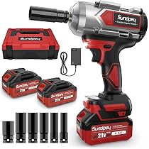Sundpey Cordless Impact Wrench – 812 Ft-lbs (1100 Nm), 21V Brushless, 2x4.0Ah Batteries, 5 Sockets, Drill Bits, And Carry Case