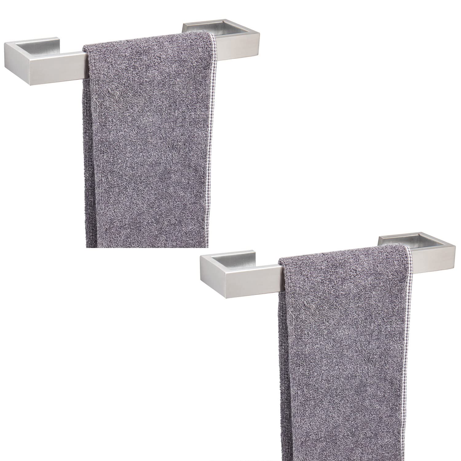 Photo 1 of TocTen Bath Towel Rack - 2 Pack Square Base Thicken SUS304 Stainless Steel Towel Bar for Bathroom, Bathroom Bar Accessories Towel Rod Heavy Duty Wall Mounted Towel Holder(Brushed Nickel, 12 Inch)