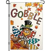 Thanksgiving Turkey Garden Flag 12x18 Inch Double Sided Gobble Fall Harvest Garden Flag 3 Ply Fabric Small Thanksgiving Day Garden Flags for Outside Farmhouse Lawn Indoor Outdoor Yard Sign Decor
