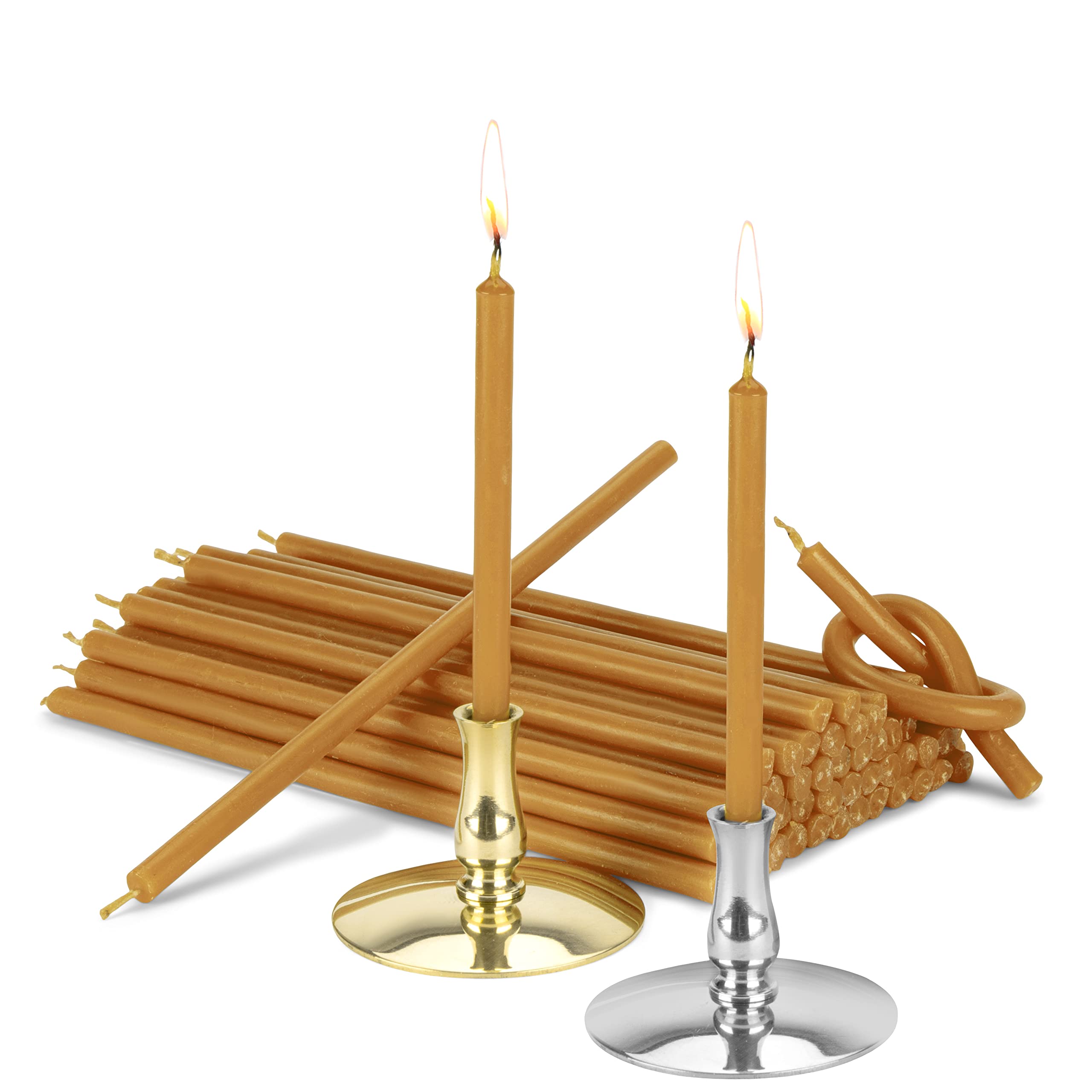 NKlaus - Set 2 Candle Holders + 200g Stick Candles Yellow dripfree L 16cm Beeswax 40096