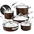Anolon 83852 Nouvelle Copper Hard Anodized Nonstick Cookware Set / Pots and Pans Set - 11 Piece, Brown