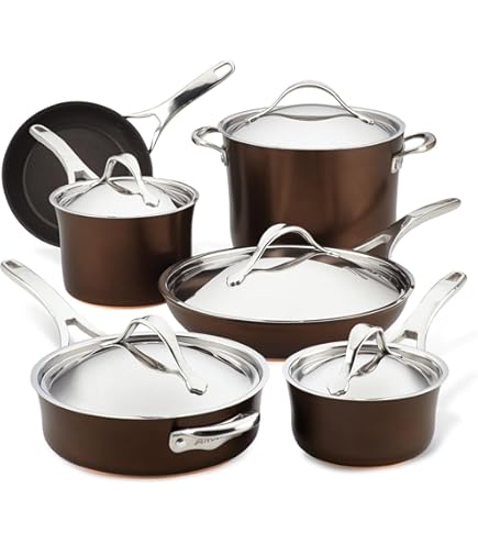Anolon - Nouvelle Copper Luxe 11-Piece Cookware Set, Hard Andoized